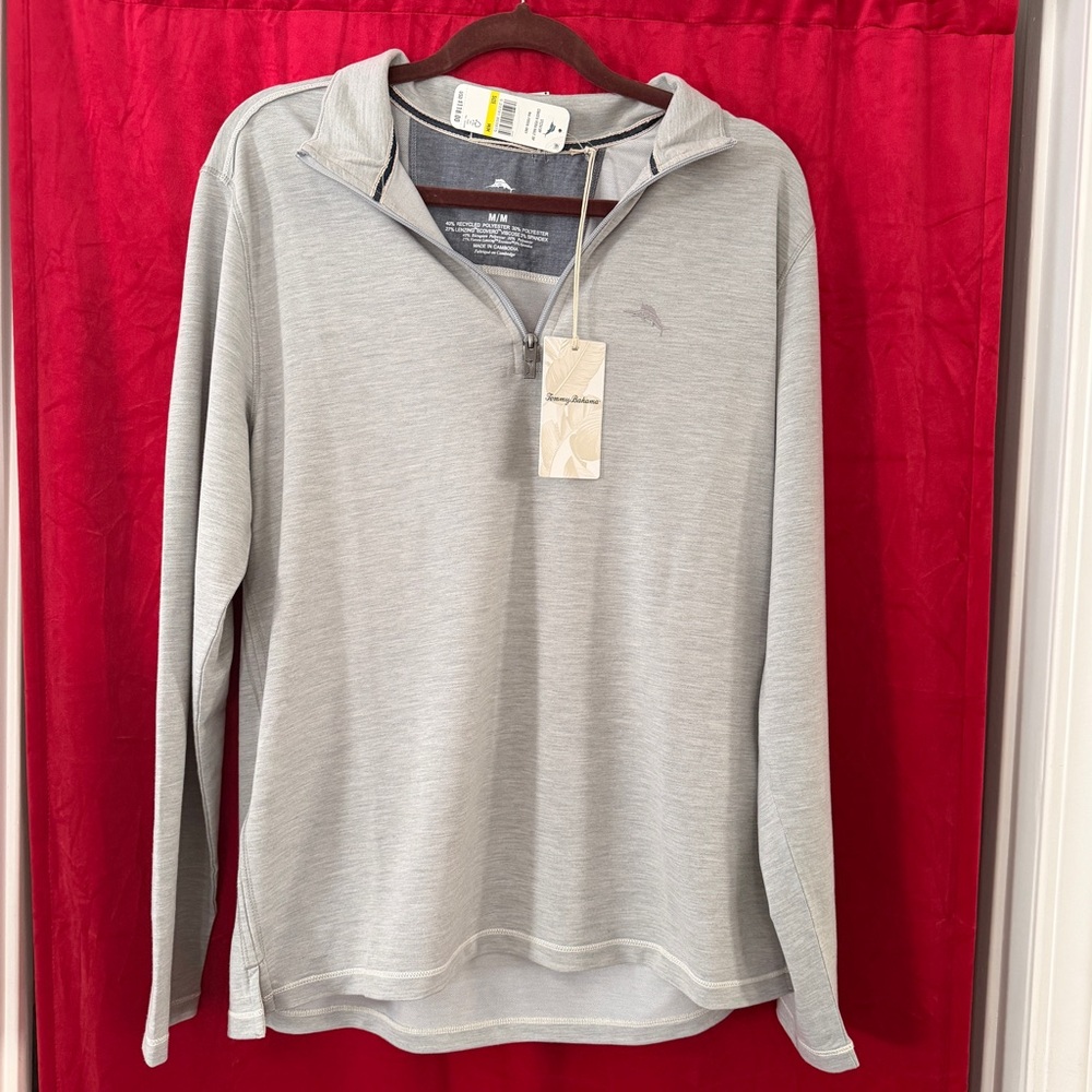 Tommy Bahama Coasta Vera Half Zip Pullover Fossil Grey Medium NWT $118